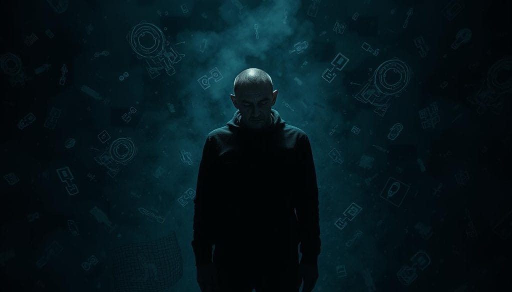 A somber figure, their face obscured, stands amidst a swirling maelstrom of digital glyphs and distorted forms. Shadows loom, conveying a sense of unease and uncertainty. In the foreground, fragmented sketches and half-realized artworks suggest the struggle of the creative process, while the background is shrouded in a haze of technological chaos. The lighting is dim, with subtle highlights accentuating the subject's pensive expression, evoking a mood of contemplation and ethical dilemma. Shot with a wide-angle lens, the composition emphasizes the overwhelming presence of technology and its potential impact on the authenticity and integrity of the artistic journey. A somber figure, their face obscured, stands amidst a swirling maelstrom of digital glyphs and distorted forms. Shadows loom, conveying a sense of unease and uncertainty. In the foreground, fragmented sketches and half-realized artworks suggest the struggle of the creative process, while the background is shrouded in a haze of technological chaos. The lighting is dim, with subtle highlights accentuating the subject's pensive expression, evoking a mood of contemplation and ethical dilemma. Shot with a wide-angle lens, the composition emphasizes the overwhelming presence of technology and its potential impact on the authenticity and integrity of the artistic journey.